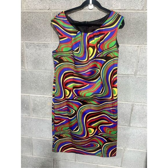 Peach Velvet New York Abstract Print Sleeveless Sheath Dress Size 12 Office - Picture 1 of 4